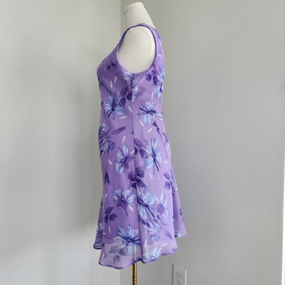 Vintage Y2K Studio I Lilac Blue Floral Sleeveless Lined Midi Dress 14 - Picture 4 of 8
